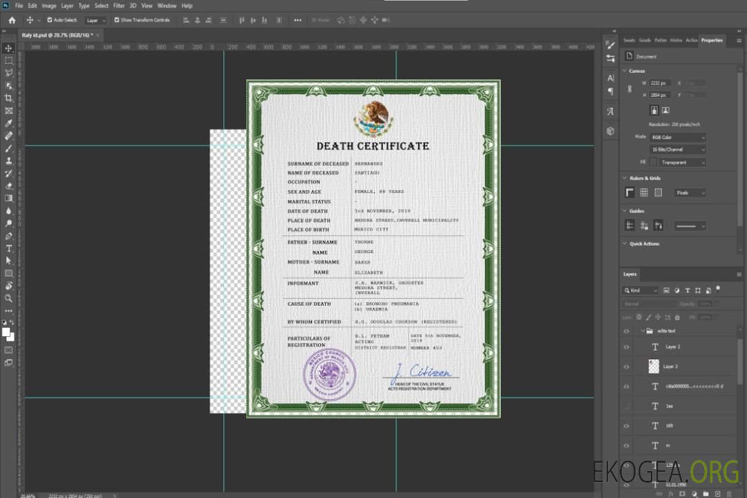 Modèle PSD de certificat de décès du Mexique template Modèle PSD de certificat de décès du Mexique template